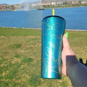Starbucks stainless steel spring 2022 teal sparkle with yellow floral